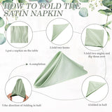 150 Pcs Satin Napkin Bulk 17 x 17 Inch Square Silk Table Napkin Soft Dinner Napkins Decor Elegant Satin Weddings Party Napkin for Wedding Parties Banquet Restaurant Decoration Supplies (Sage Green) - Top-Down View