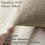 18" x 18" Decorative Throw Pillow with Inserts, Set of 2 Farmhouse Neutral Couch Throw Pillows with Tassels, Square Boho Pillow for Couch, Bed, Sofa Decor (Khaki, 18" x 18"(Pack of 2))