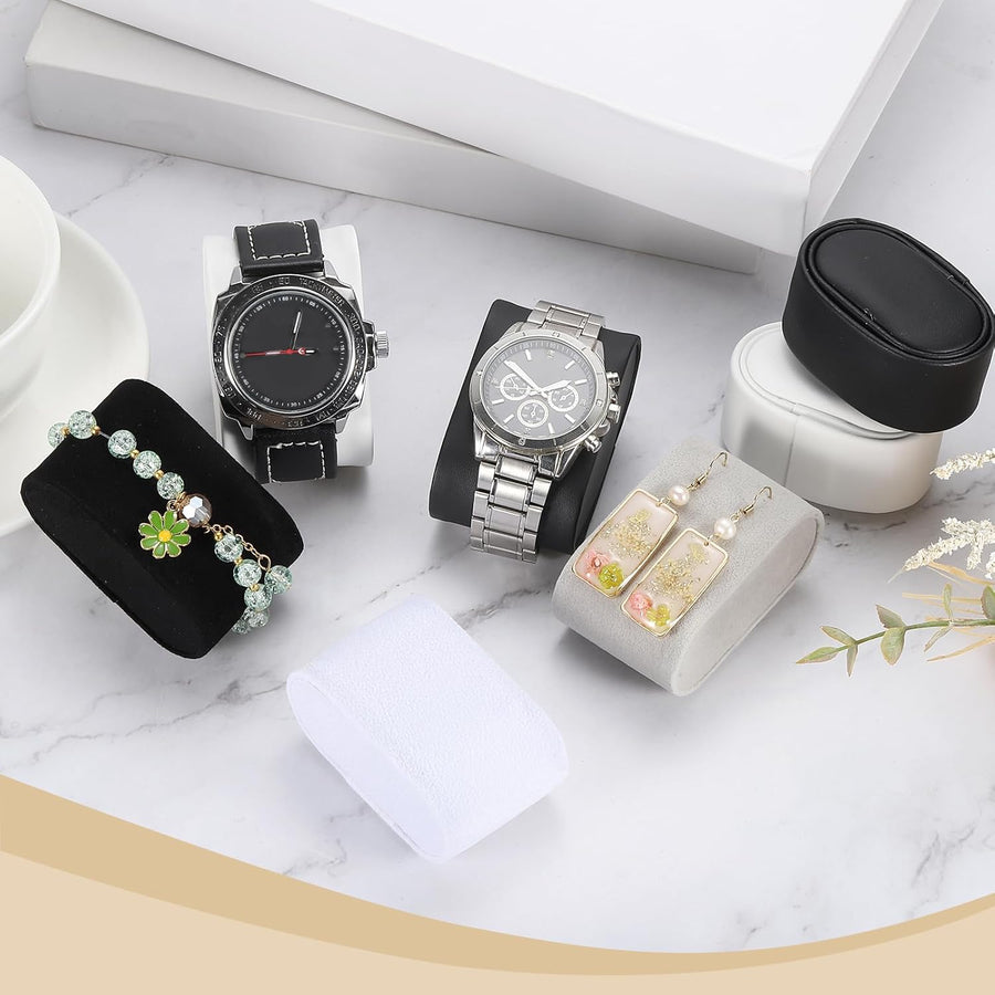 12Pcs Watch Display Pillow, 2.68" x 1.18" x 1.77" Bracelet Watch Pillow PU Leather Watch Pillow for Watch Box Bangle Cushions Display Storage, Black