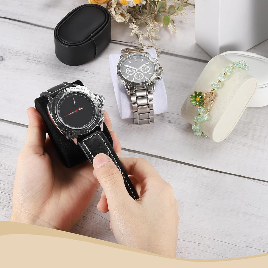 12Pcs Watch Display Pillow, 2.68" x 1.18" x 1.77" Bracelet Watch Pillow PU Leather Watch Pillow for Watch Box Bangle Cushions Display Storage, Black