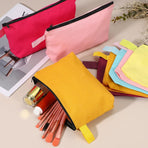 8 Pcs Cotton Canvas Makeup Bag, 7.5x5.1 Makeup Pouch with Zipper and Strap, Multipurpose Plain Toiletry Zipper Pouches Blank DIY Craft Pencil Bag for Women Teens, Light Blue