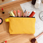 8 Pcs Cotton Canvas Makeup Bag, 7.5x5.1 Makeup Pouch with Zipper and Strap, Multipurpose Plain Toiletry Zipper Pouches Blank DIY Craft Pencil Bag for Women Teens, Light Blue