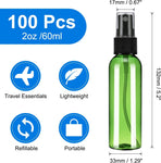 100Pack Spray Bottles, 2Oz/60ML Reusable Clear Empty Mist Plastic Mini Travel Bottle Set,Small Refillable Liquid Containers for Household Use, Essential Oil, Cleaning (Green Black)