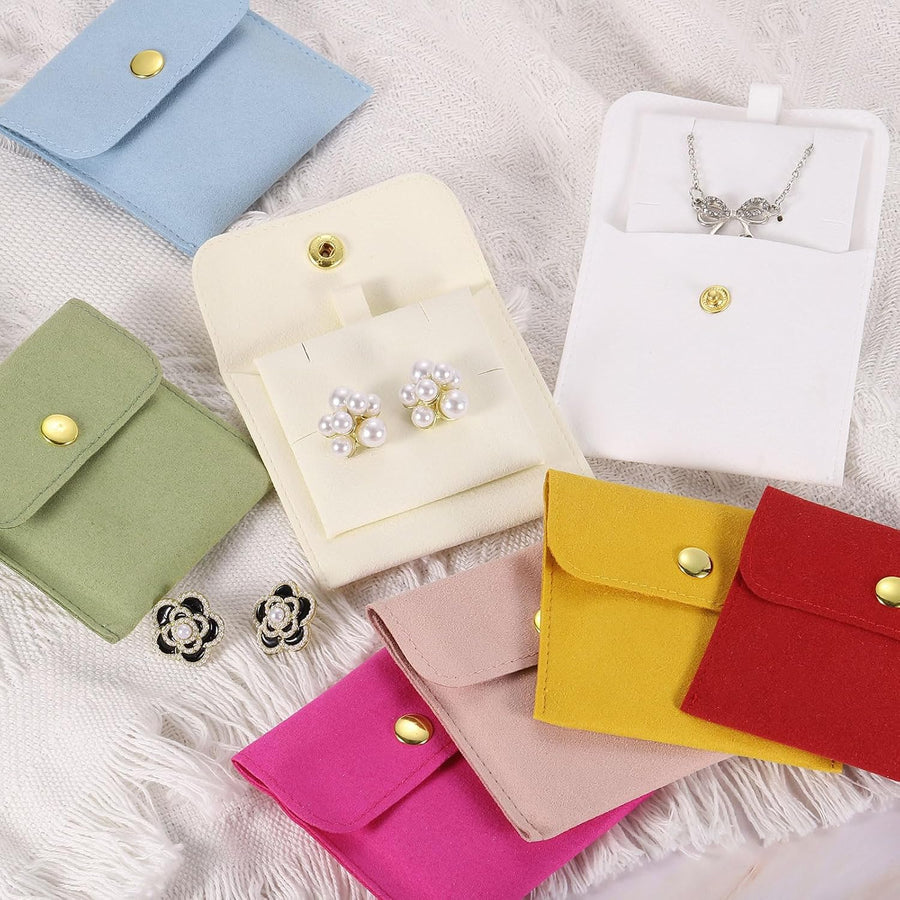 5 Pcs Microfiber Jewelry Pouches with Insert Pad, 8 x 8cm Snap Button Jewelry Velvet Gift Bags Organizer for Rings Necklace Bracelet, Light Blue