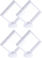 4 Pcs 3D Floating Display Case, 4.33 x 4.33 Inch Floating Frame Display Holder Stand, Transparent PE Jewelry Storage Box, White