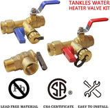 3/4-Inch IPS Isolator Tankless Water Heater Service Valve Kit with Pressure Relief Valve, Clean Brass