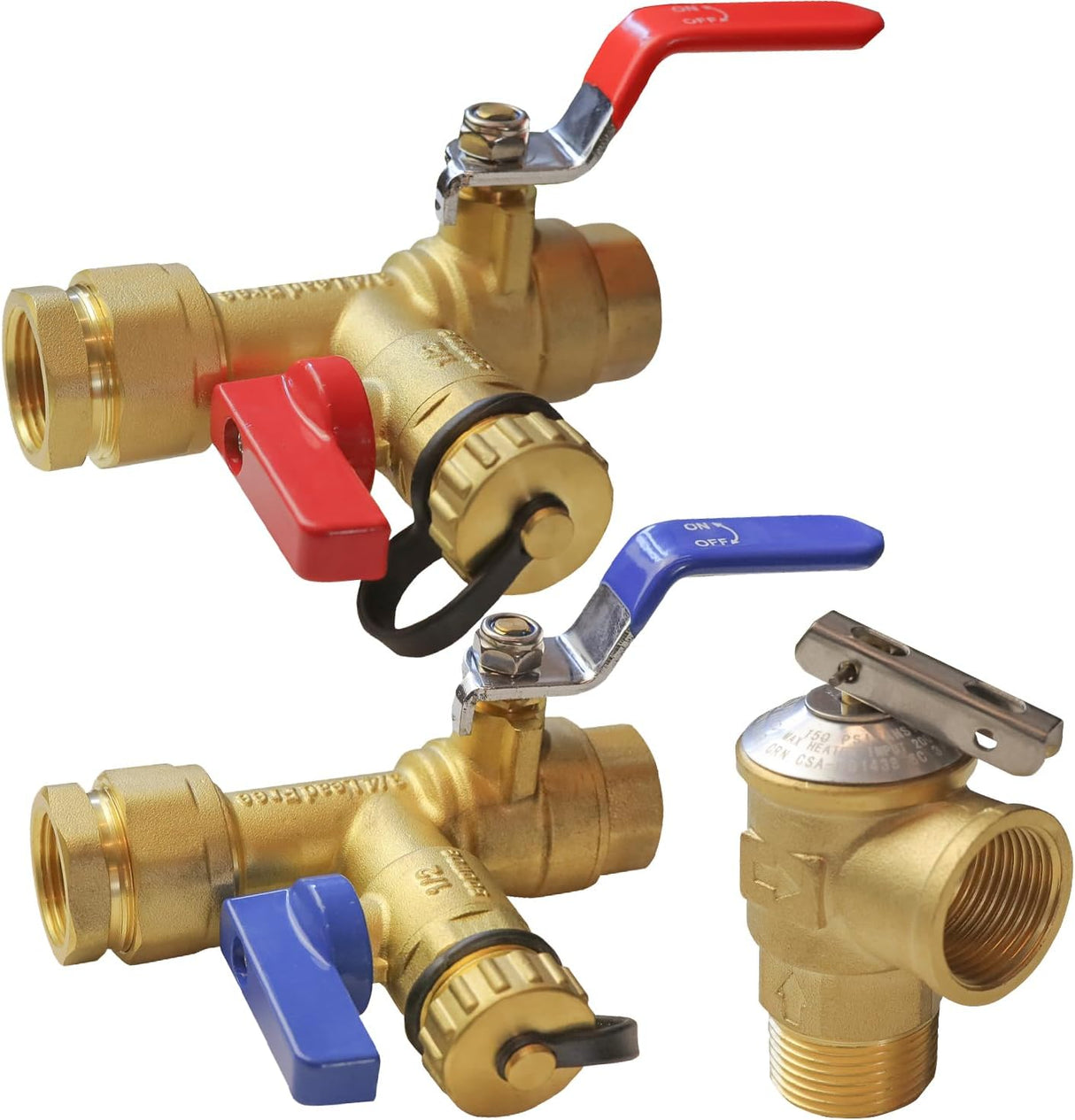 3/4-Inch IPS Isolator Tankless Water Heater Service Valve Kit with Pressure Relief Valve, Clean Brass