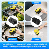 2 in 1 Electric Grill Brush, Cordless Electric Grill Cleaner for Outdoor Grill, 360° Rotating Cleaner Brush Head, Rechargeable Heavy Duty BBQ Grill Brush, IPX7 Waterproof - Low Angle