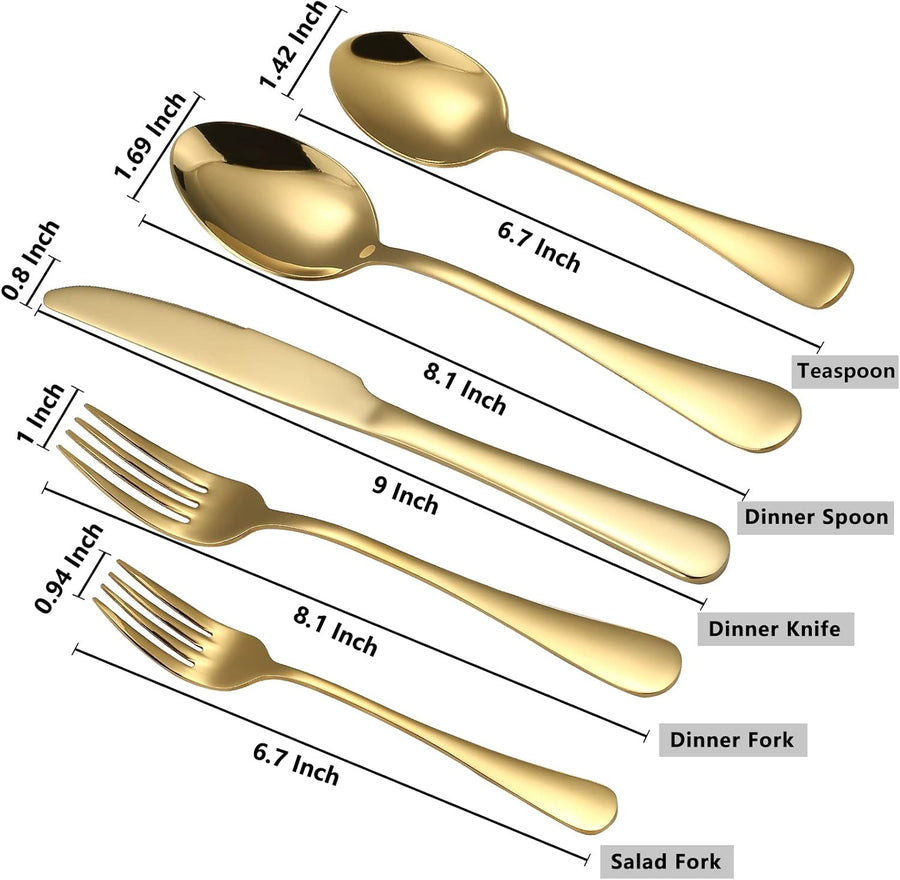 Gold Silverware Set, 20 Piece Golden Cutlery Set Service for 4, Stainless Steel Flatware Set Include Spoons Forks Knives Tableware Utensil Set for Kitchen Home Restaurant, Shiny Gold Polished