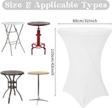 8 Pack Cocktail Table Covers 32x43 Inch Fitted Stretch Spandex Square Corners White Table Cover High Top Cocktail Round Tablecloth for Party, Wedding, Birthday, Banquet(White) - Front View