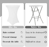 8 Pack Cocktail Table Covers 32x43 Inch Fitted Stretch Spandex Square Corners White Table Cover High Top Cocktail Round Tablecloth for Party, Wedding, Birthday, Banquet(White) - Top-Down View