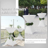 8 Pack Cocktail Table Covers 32x43 Inch Fitted Stretch Spandex Square Corners White Table Cover High Top Cocktail Round Tablecloth for Party, Wedding, Birthday, Banquet(White) - Rear View