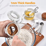 Measuring Spoons:  18/8 Stainless Steel Measuring Spoons Set of 9 Piece: 1/16 TSP, 1/8 TSP, 1/4 TSP, 1/3 TSP, 1/2 TSP, 3/4 TSP, 1 TSP, 1/2 tbsp & 1 tbsp Dry and Liquid Ingredients