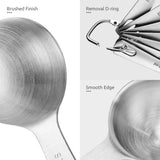 Measuring Spoons:  18/8 Stainless Steel Measuring Spoons Set of 9 Piece: 1/16 TSP, 1/8 TSP, 1/4 TSP, 1/3 TSP, 1/2 TSP, 3/4 TSP, 1 TSP, 1/2 tbsp & 1 tbsp Dry and Liquid Ingredients - Rear View