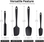 600ºF Heat Resistant Silicone Spatulas: Flexible Food-Grade Silicon Baking Scraper, Kitchen Cooking Mixing Utensils with Upgraded Sturdy Handle Tip for Nonstick Cookware (4-Pc., Black)