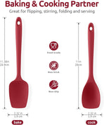 600ºF Heat Resistant Silicone Spoons:  Flexible Baking Spoon Spatula & Cooking Scoop Spoonula, Seamless Soft Kitchen Utensils for Serving, Scraping, Scooping in Non-Stick Cookware (Red)