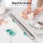 18/8 Stainless Steel 16 inch Adjustable Rolling Pin with Silicone Removable Thickness Rings, Nonstick Kitchen Roller Pin for Baking Cookies Pastry Pizza Pasta Dough Fondant (Teal/Aqua Sky)