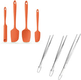 600ºF Heat Resistant Silicone Spatulas: Kitchen Cooking Mixing Utensils (4PCS, Orange) and 8