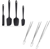 600ºF Heat Resistant Silicone Spatulas: Kitchen Cooking Mixing Utensils (4PCS, Black) and 8