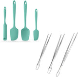 600ºF Heat Resistant Silicone Spatulas: Kitchen Cooking Mixing Utensils (4PCS, Aqua Sky) and 8