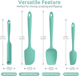 600ºF Heat Resistant Silicone Spatulas: Kitchen Cooking Mixing Utensils (4PCS, Aqua Sky) and 8"+10"+12" Kitchen Cooking Tweezer: 18/8 Stainless Steel Food-Grade Metal Food Tong (Pointed Tip)