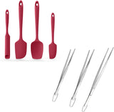 600ºF Heat Resistant Silicone Spatulas: Kitchen Cooking Mixing Utensils (4PCS, Red) and 8