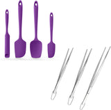 600ºF Heat Resistant Silicone Spatulas: Kitchen Cooking Mixing Utensils (4PCS, Purple) and 8
