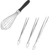 Balloon Whisk for Cooking: 18/10 Stainless Steel Medium Kitchen Wire Whisk (Black) and 8"+10"+12" Kitchen Tweezer: 18/8 Stainless Steel Food-Grade Metal Food Tong (Pointed Tip)