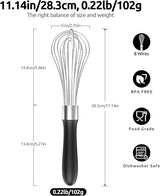Balloon Whisk for Cooking: 18/10 Stainless Steel Medium Kitchen Wire Whisk (Black) and 8