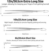 Balloon Whisk for Cooking: 18/10 Stainless Steel Medium Kitchen Wire Whisk (Black) and 8"+10"+12" Kitchen Tweezer: 18/8 Stainless Steel Food-Grade Metal Food Tong (Pointed Tip)