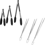 600ºF Heat Resistant 7/9/12 inches Silicone Cooking Tongs with Non Stick Rubber Tips (Black) and 8