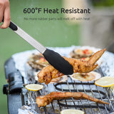 600ºF Heat Resistant 7/9/12 inches Silicone Cooking Tongs with Non Stick Rubber Tips (Black) and 8"+10"+12" Kitchen Tweezer Set: 18/8 Stainless Steel Food-Grade Metal Food Tong (Pointed Tip)