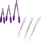 600ºF Heat Resistant 7/9/12 inches Silicone Cooking Tongs with Non Stick Rubber Tips (Purple) and 8