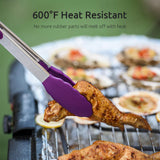 600ºF Heat Resistant 7/9/12 inches Silicone Cooking Tongs with Non Stick Rubber Tips (Purple) and 8