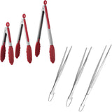 600ºF Heat Resistant 7/9/12 inches Silicone Cooking Tongs with Non Stick Rubber Tips (Red) and 8
