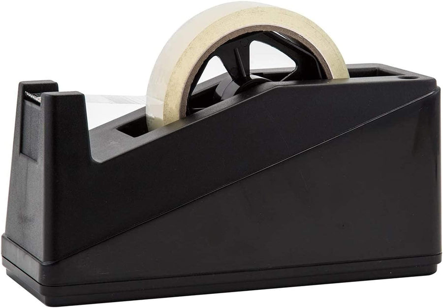 Desktop Tape Dispenser Adhesive Roll Holder (Fits 1" & 3" Core) Heavy Duty Premium for Office, Home, School, Library, Crafts, Moving, Giftwrapping with Weighted Nonskid Base, Black