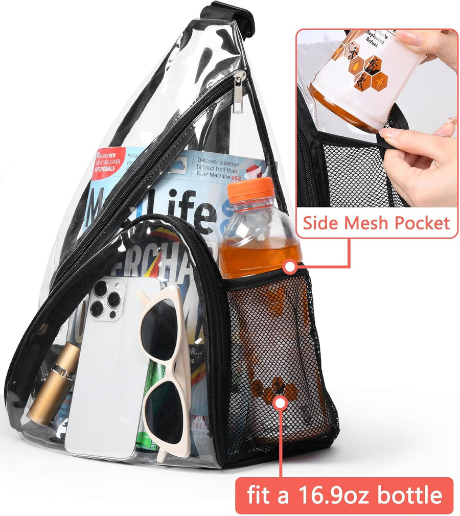 Clear Sling Bag, Clear Bag Stadium Approved, Transparent Shoulder Crossbody Backpack Chest Casual Daypack