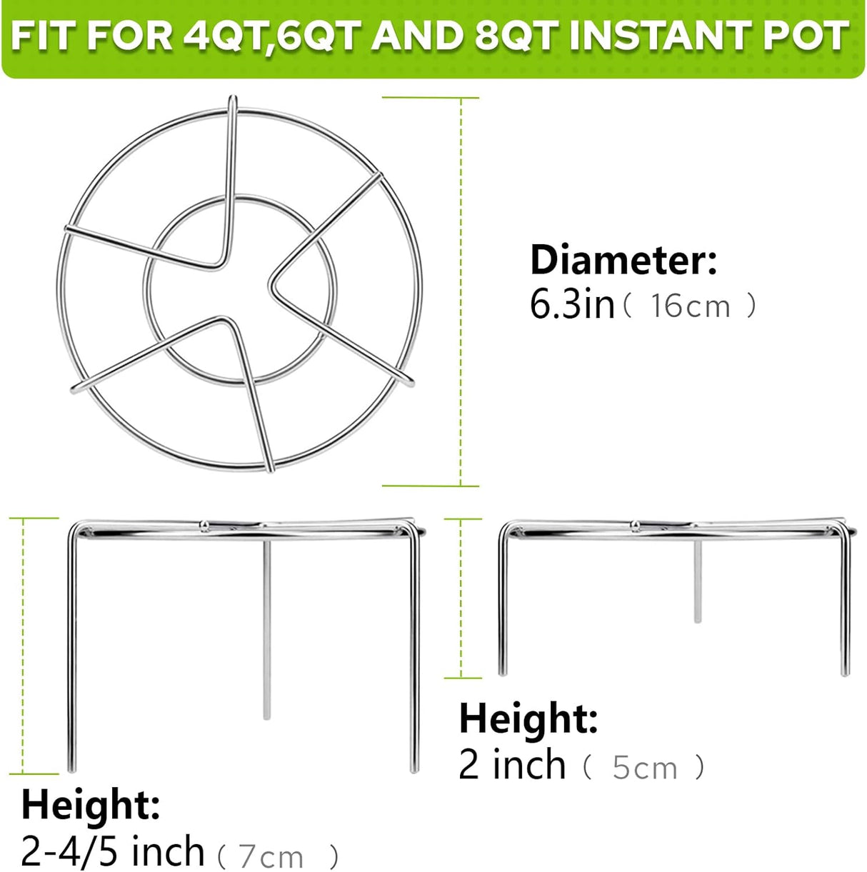 Steam Rack, 3-7/8" and 1-5/8" Tall Trivet for Instant Pot 6 Qt and 8 Qt, Heavy Duty 18/8 Stainless Steel Steamer Rack Fit Pressure Cooker