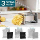 French Fry Cutter,  Professional Stainless Steel Potato Cutter with 1/2", 1/4", 3/8" & Wedge Blades for Potatoes, Carrots, Apples