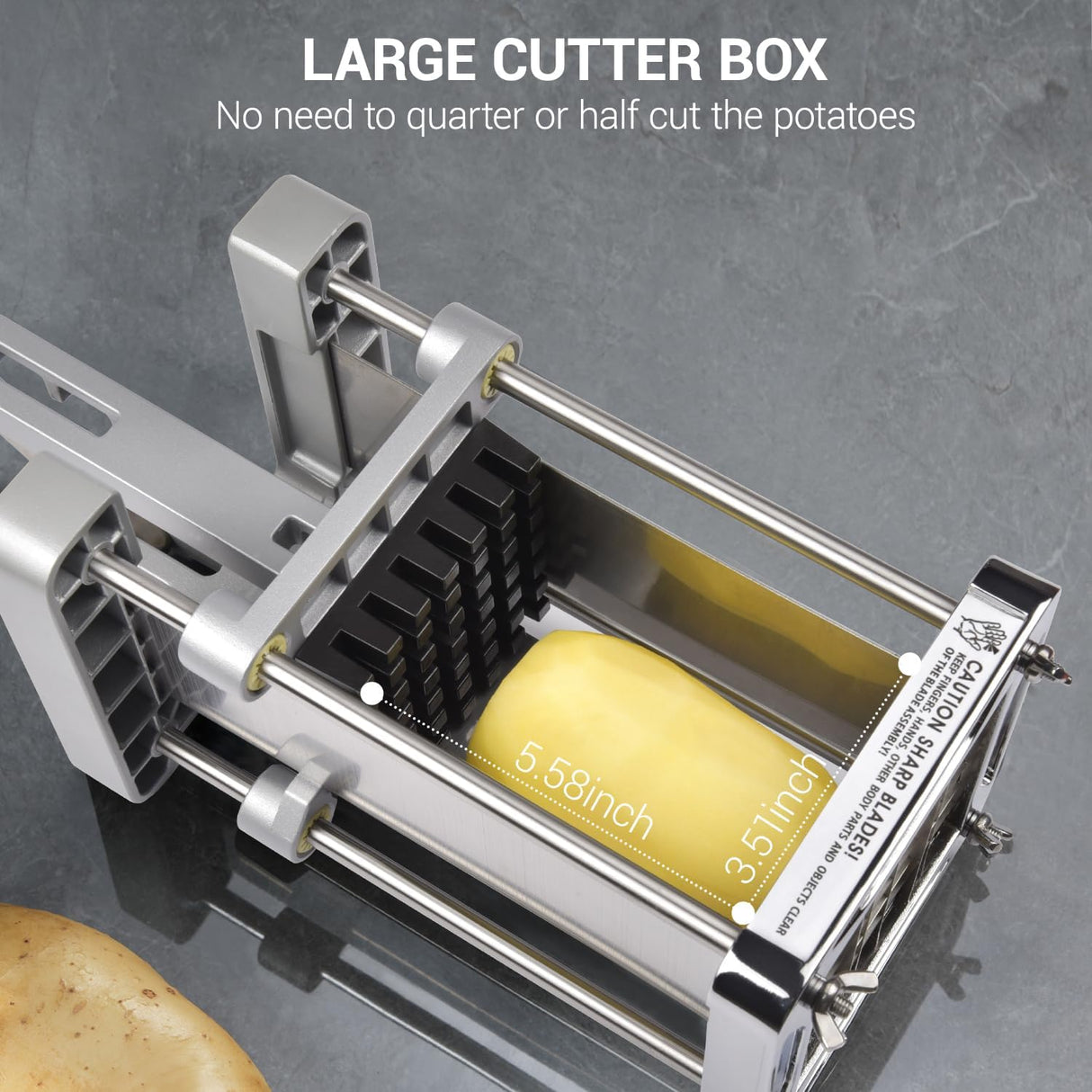 French Fry Cutter,  Professional Stainless Steel Potato Cutter with 1/2", 1/4", 3/8" & Wedge Blades for Potatoes, Carrots, Apples