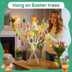 24PCS Hanging Easter Eggs – Reusable Plastic Easter Egg Decorations for Tree Ornaments, Basket, Party & Home Decor (5g Each, 4cm x 6cm)