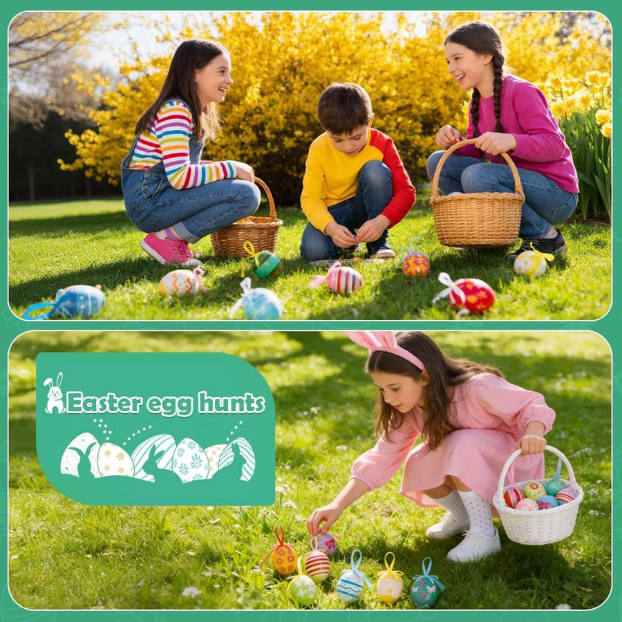 24PCS Hanging Easter Eggs – Reusable Plastic Easter Egg Decorations for Tree Ornaments, Basket, Party & Home Decor (5g Each, 4cm x 6cm)