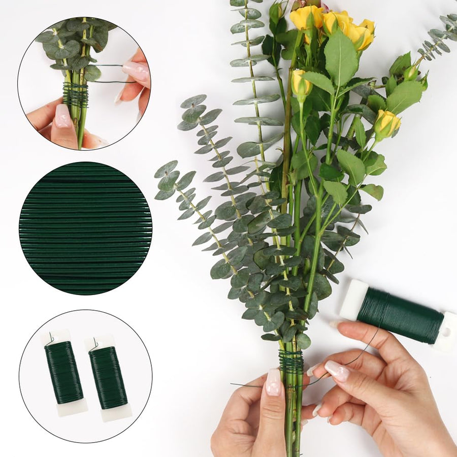328 Feet 22 Gauge Floral Wire with Cutter and 3 Pack Green Floral Wire