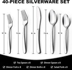 40-Piece Silverware Set with Organizer,  Heavy Duty Stainless Steel Flatware Set for 8, Food-Grade Tableware Cutlery Set, Utensil Sets for Home Restaurant, Mirror Finish, Dishwasher Safe