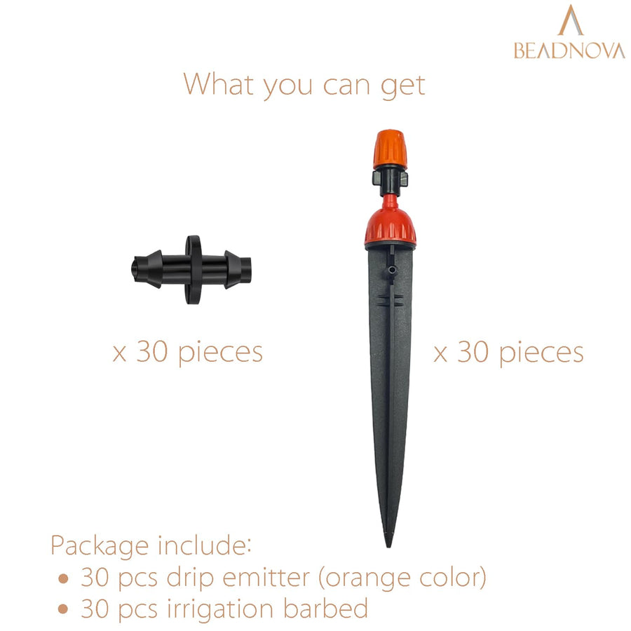 Irrigation Drippers 30pcs Drip Emitters for 1/4 Inch with Straight Coupling 360 Degree Micro Sprinkler Adjustable Drip Irrigation Heads Drippers for Garden Patio Lawn