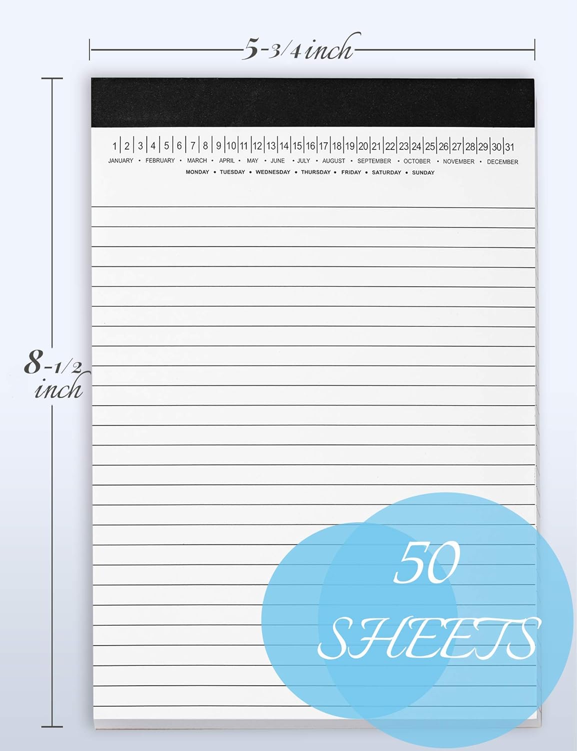 Small Legal Pads 5-3/4"x 8-1/2" Notepad with Date on Top, 50 Sheets, 6 Pack, White Lined Paper Mini Memo Pads, College Ruled Writing Pads for Office School