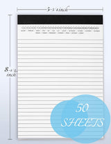 Small Legal Pads 5-3/4"x 8-1/2" Notepad with Date on Top, 50 Sheets, 6 Pack, White Lined Paper Mini Memo Pads, College Ruled Writing Pads for Office School