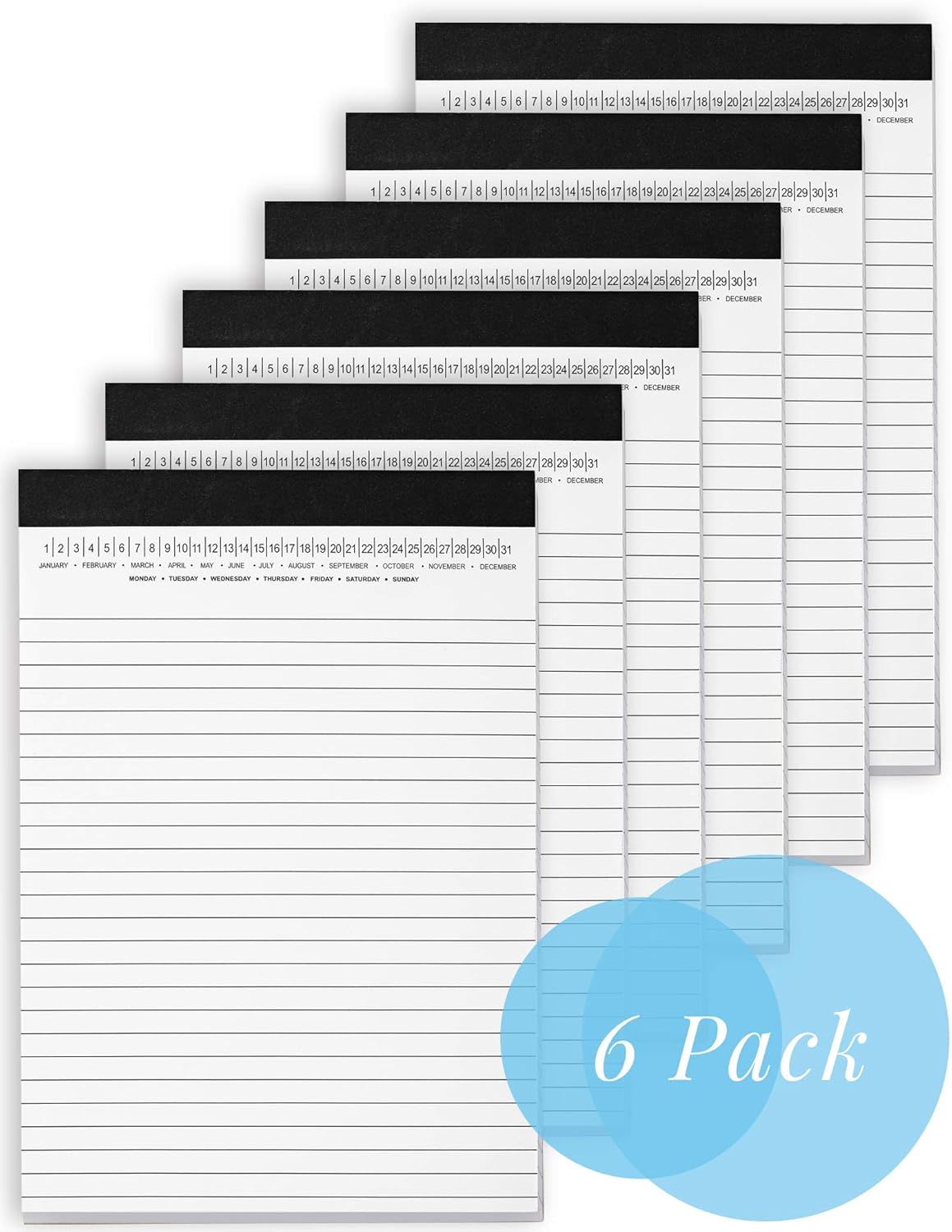 Small Legal Pads 5-3/4"x 8-1/2" Notepad with Date on Top, 50 Sheets, 6 Pack, White Lined Paper Mini Memo Pads, College Ruled Writing Pads for Office School