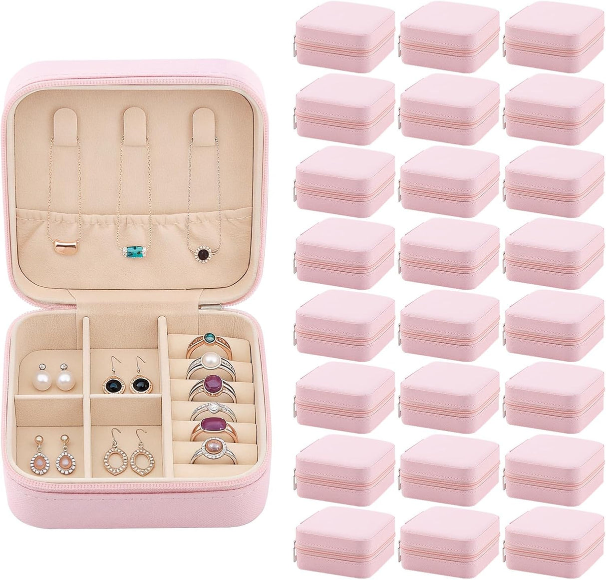 24 Pcs Travel Jewelry Box Exquisite Travel Jewelry Case Portable Jewellery Storage Holder Organizer Box Small Jewelry Organizer for Rings Earrings Necklaces Pendants Bracelets Watches