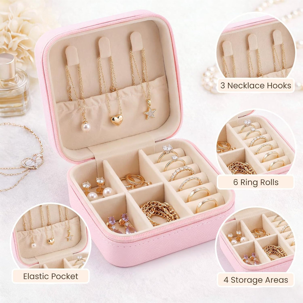 24 Pcs Travel Jewelry Box Exquisite Travel Jewelry Case Portable Jewellery Storage Holder Organizer Box Small Jewelry Organizer for Rings Earrings Necklaces Pendants Bracelets Watches